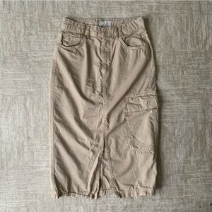 We The Free Cargo Khaki Maxi Skirt with Slit in Middle